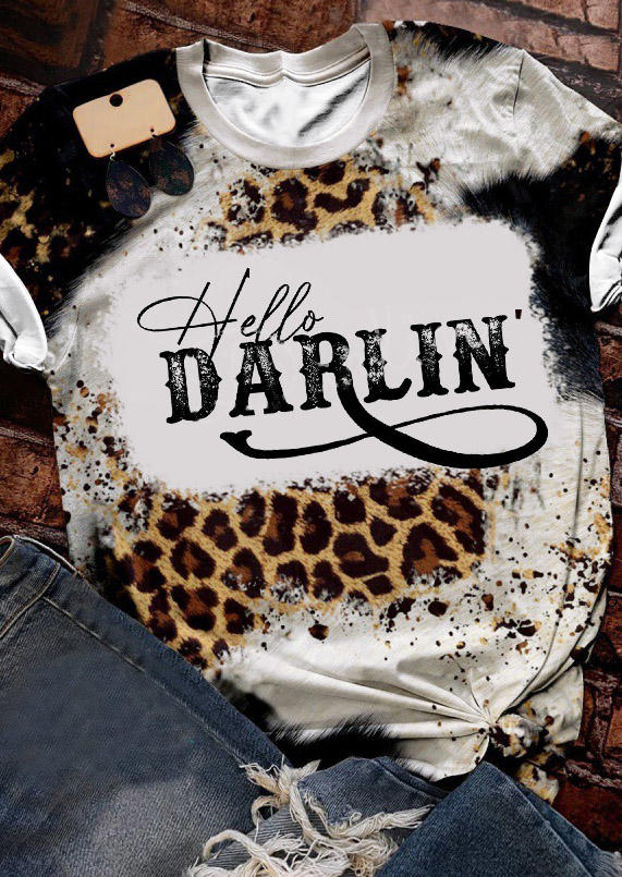 T-shirts Tees Hello Darlin Leopard Bleached T-Shirt Tee in Multicolor. Size: L,M,S,XL