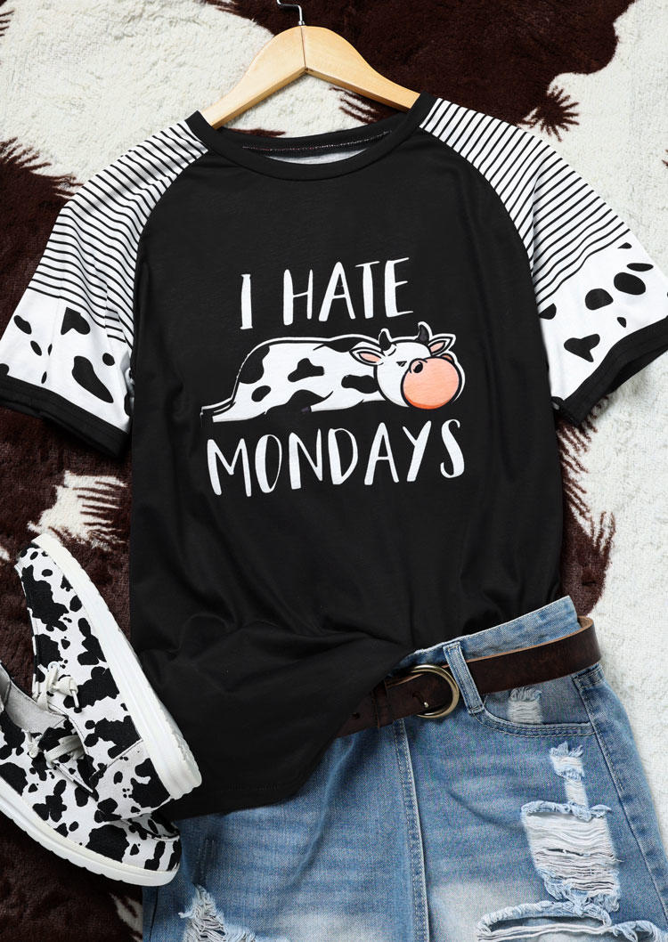 I Hate Mondays Cow Striped Raglan Sleeve Blouse - Black
