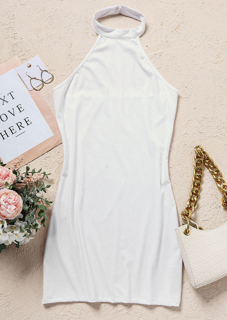 

Bodycon Dresses Open Back Button Halter Bodycon Dress in White. Size: L