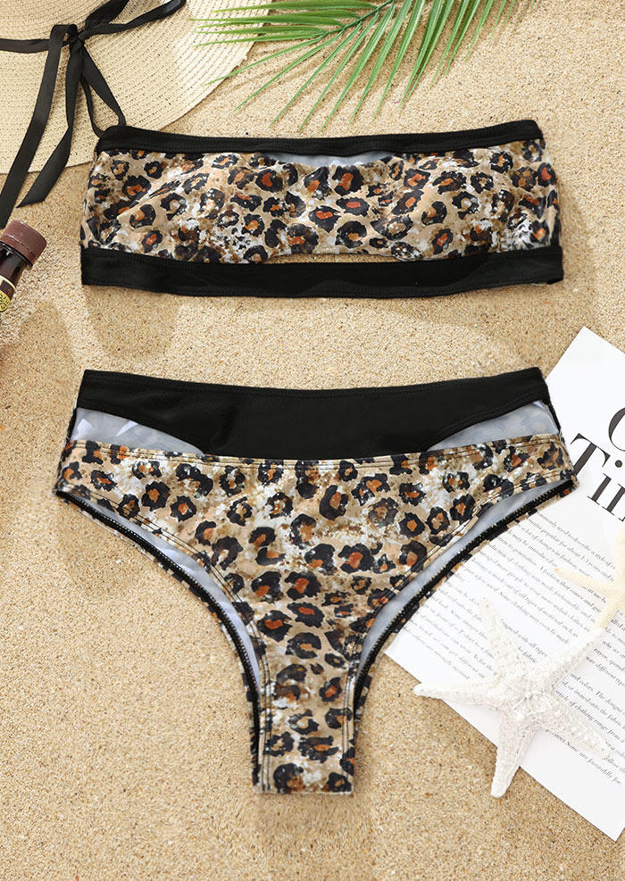 

Bikini Sets Leopard Hollow Out Strapless Bandeau Bikini Set in Multicolor. Size: L,M,,XL