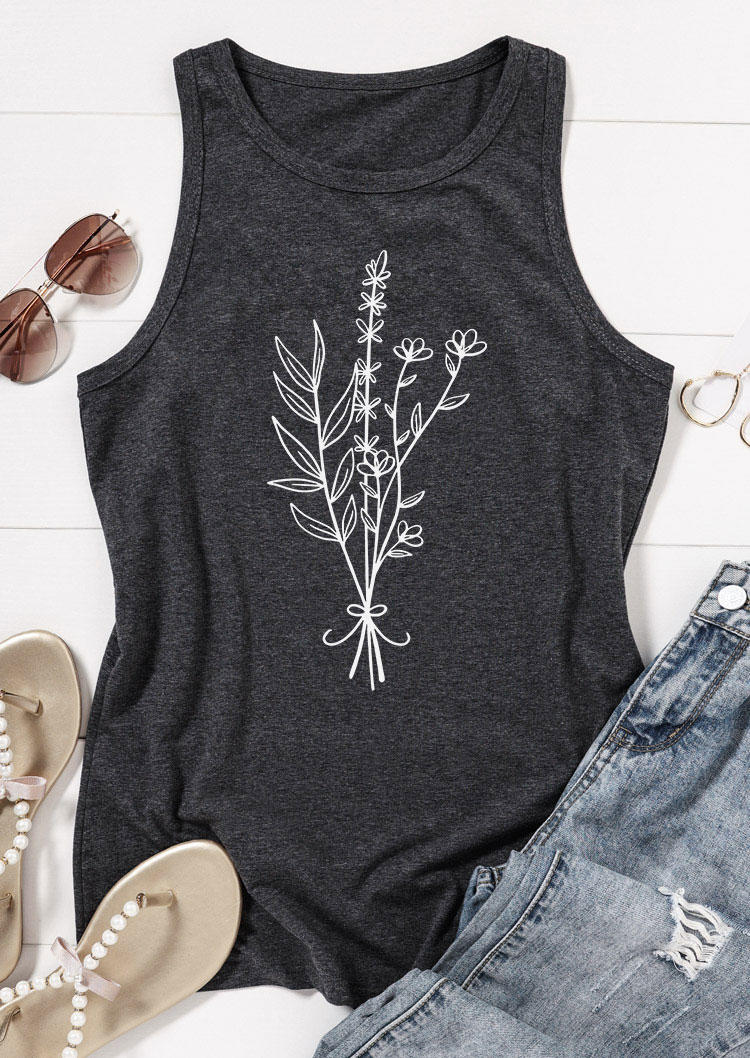 

Tank Tops Wild Flower O-Neck Casual Tank Top - Dark Grey in Gray. Size: 2XL,3XL,L,M,,XL