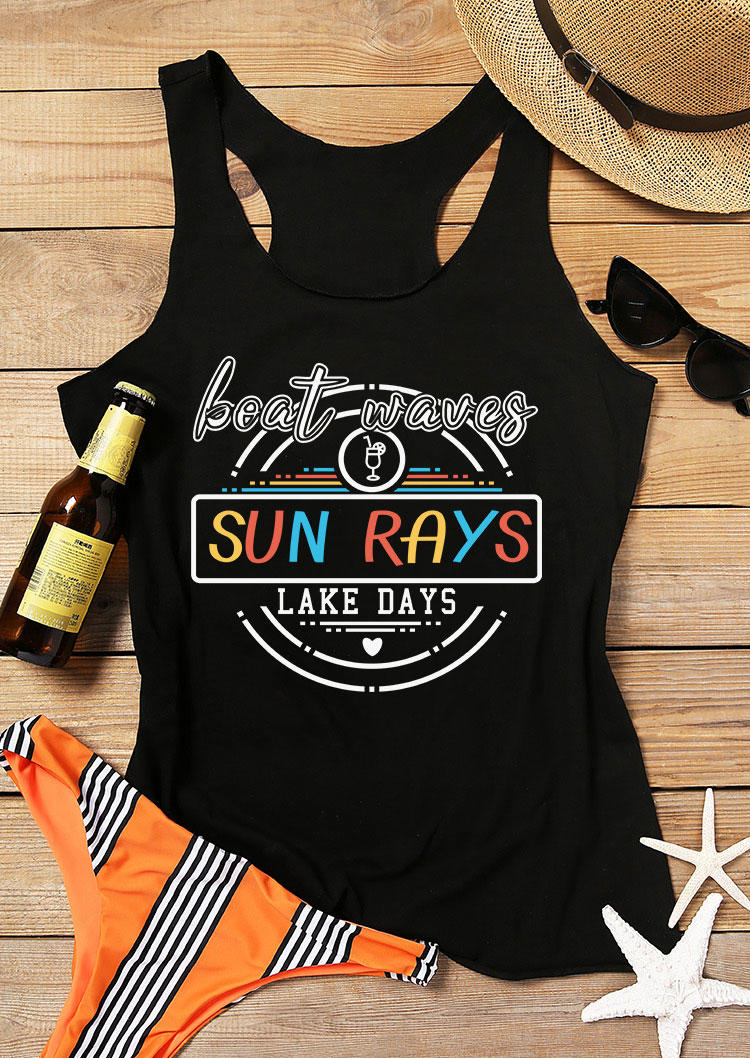 

Tank Tops Boat Waves Sun Rays Lake Days Racerback Tank Top in Black. Size