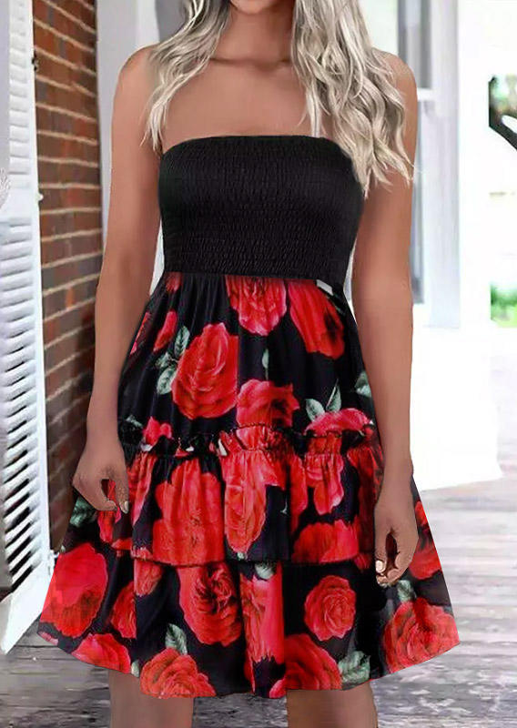 Rose Strapless Bandeau Smocked Mini Dress
