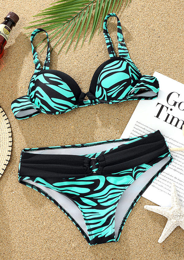 

Bikini Sets Zebra Color Block Adjustable Strap Bikini Set in Multicolor. Size