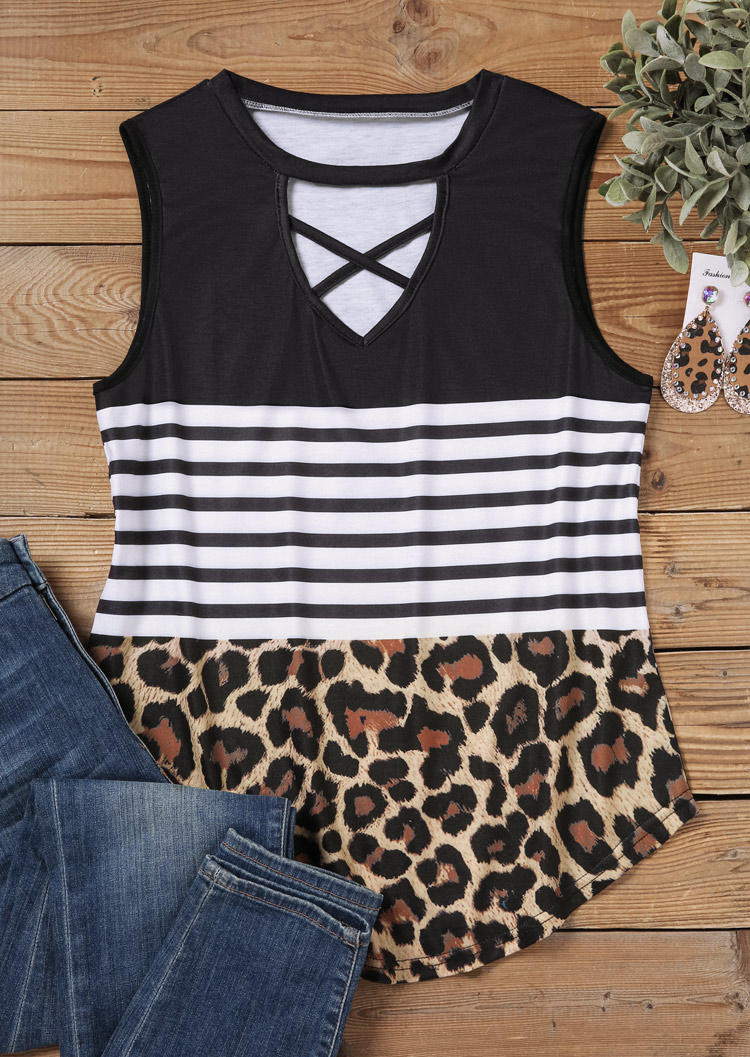 

Tank Tops Leopard Striped Criss-Cross Tank Top in Multicolor. Size