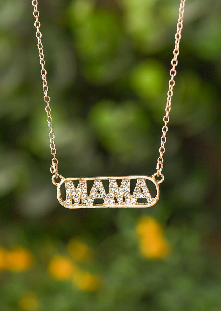 Necklaces Mama Rhinestone Hollow Out Necklace in Gold,Silver. Size: One Size