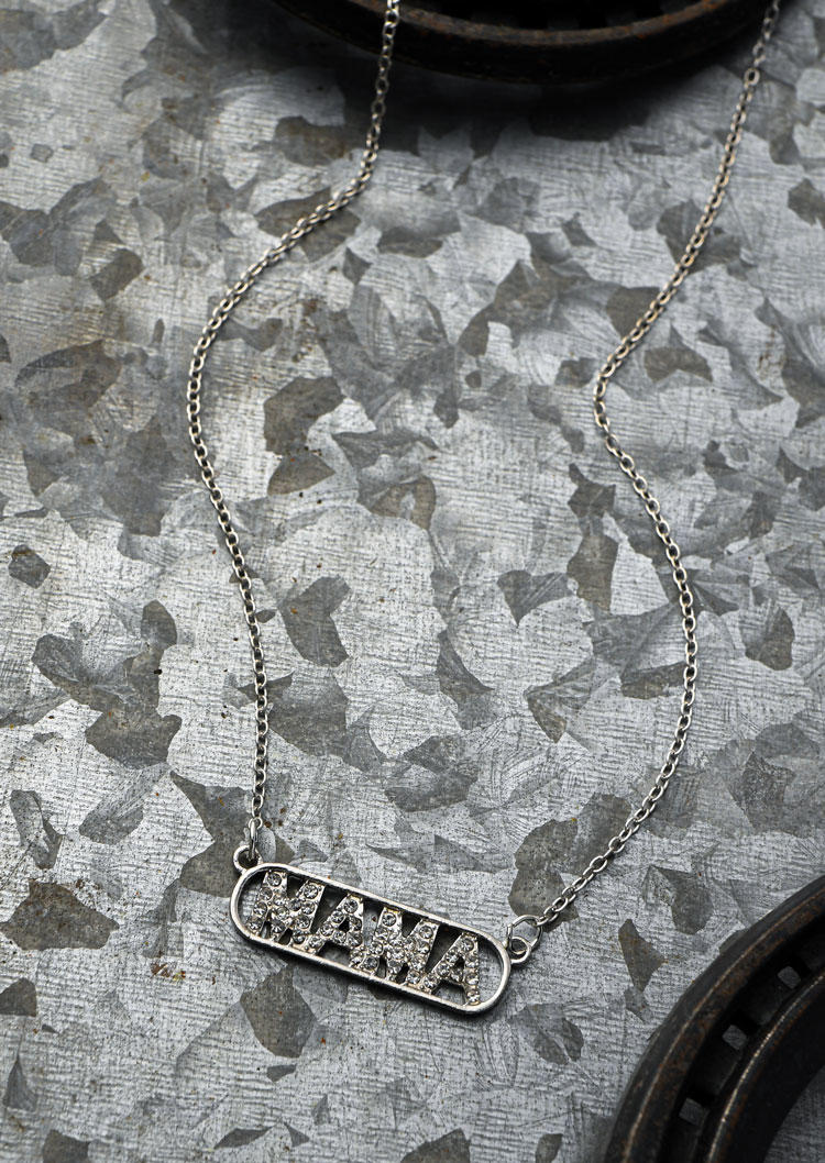 

Necklaces Mama Rhinestone Hollow Out Necklace in Silver. Size