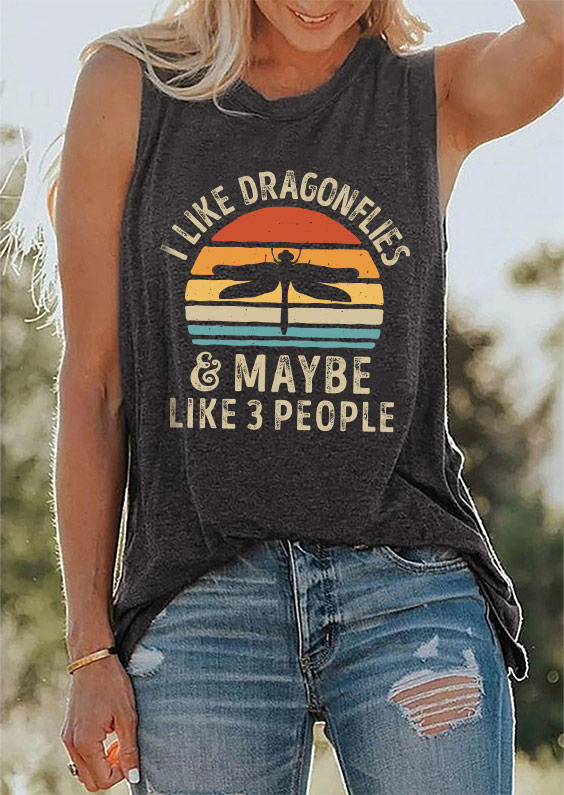 

Tank Tops I Like Dragonflies & Maybe Like 3 People Tank Top in Gray. Size