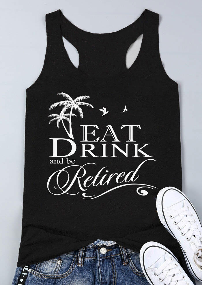 

Tank Tops Eat Drink And Be Retired Coconut Tree Tank Top in Black. Size