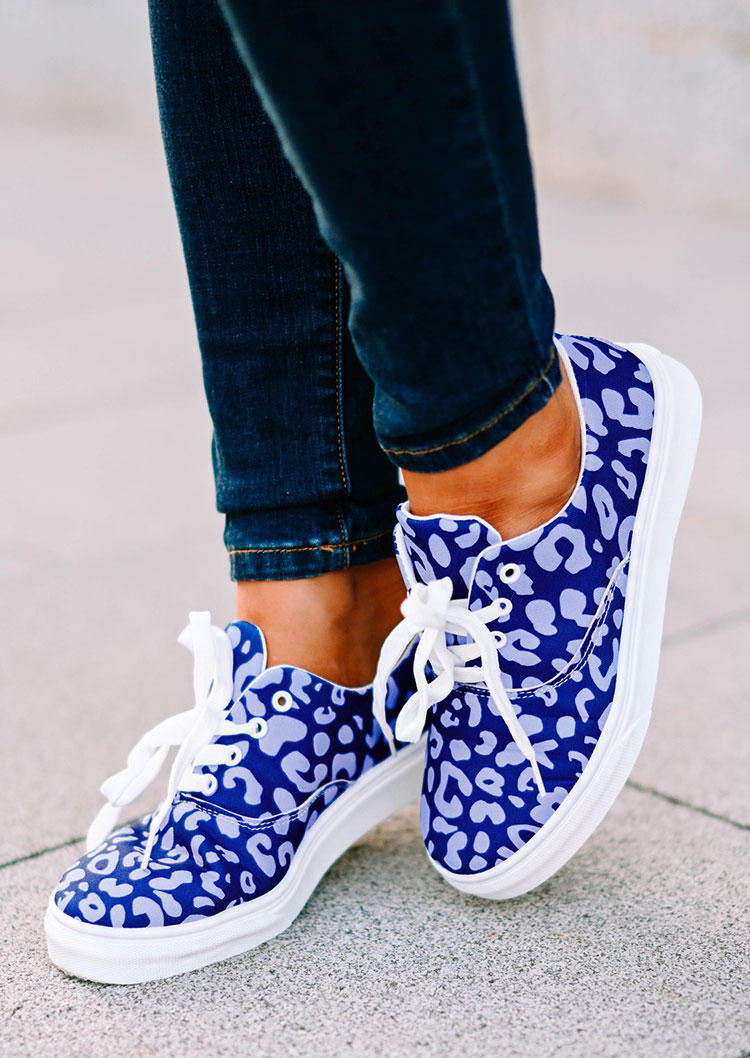 

Sneakers Leopard Lace Up Flat Canvas Sneakers in Blue. Size: ,38,39,40,41