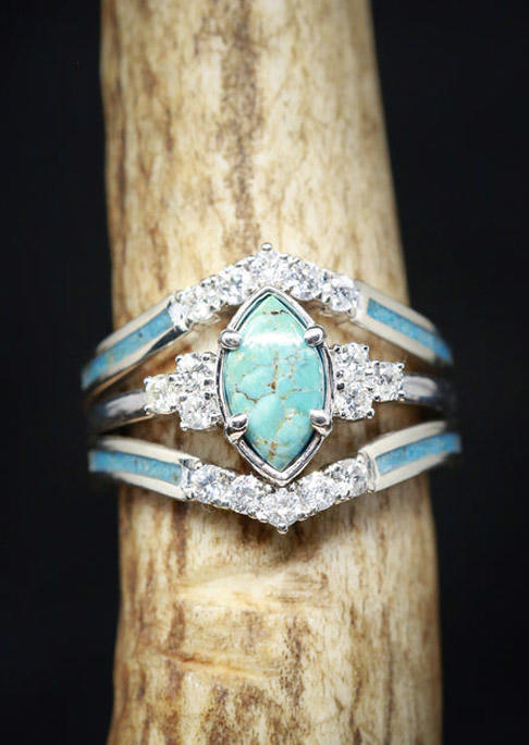 

Rings 3Pcs Turquoise Rhinestone Ring Set in Silver. Size