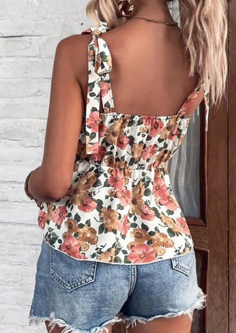 

Tank Tops Floral Tie V-Neck Camisole in Multicolor. Size