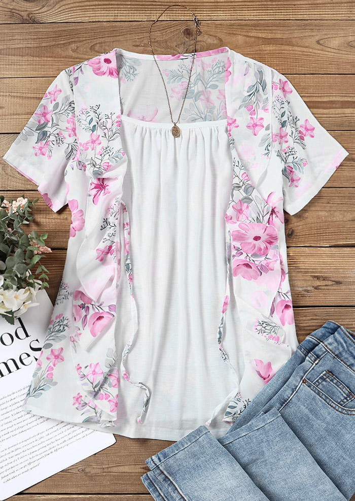 

Blouses Floral Ruffled Fake Two-Piece Blouse in Multicolor. Size: M