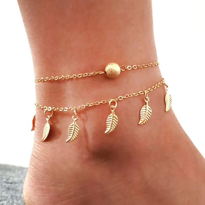 Leaf Dual-Layered Alloy Anklet