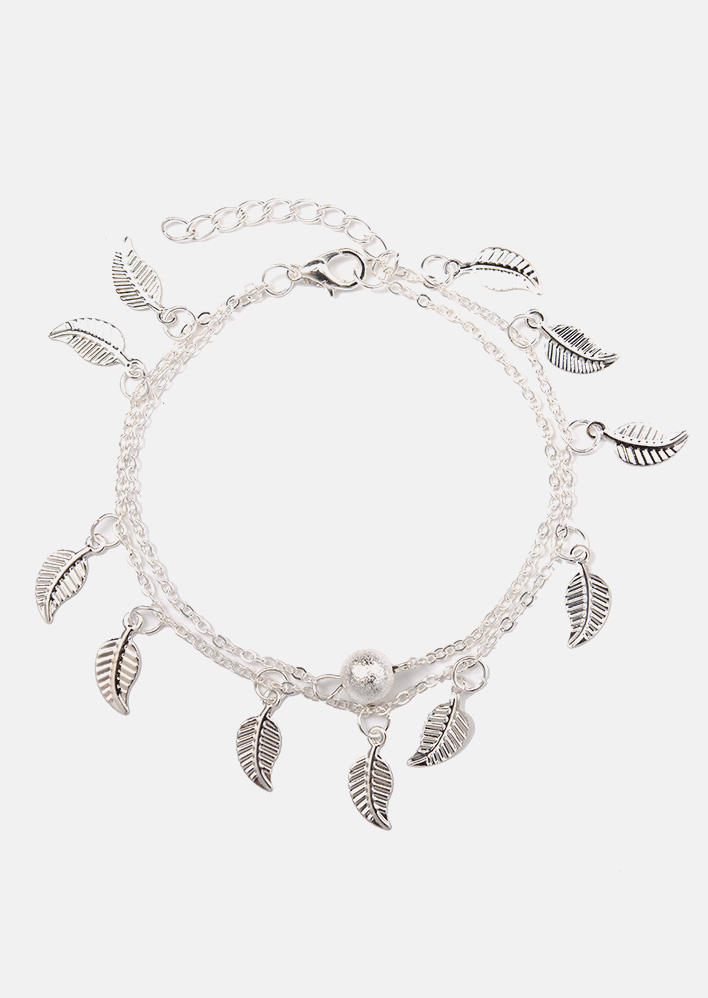 

Body Jewelry Leaf Dual-Layered Alloy Anklet in Silver. Size