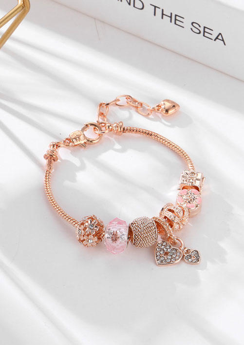 

Bracelet Rhinestone Heart Floral Bracelet in Gold. Size
