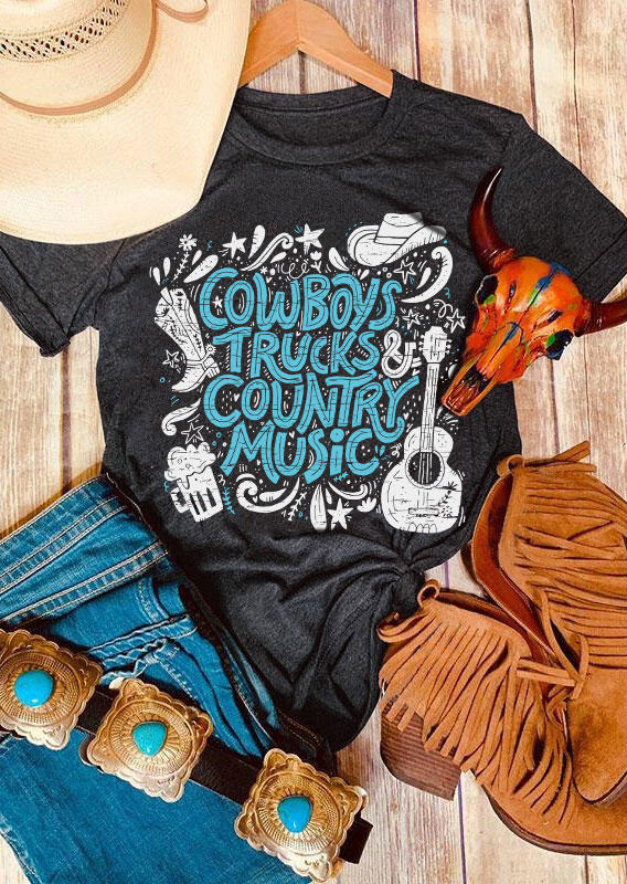 T-shirts Tees Cowboys Trucks Country Music Drink Paisley T-Shirt Tee - Dark Grey in Gray. Size: L,M,S,XL
