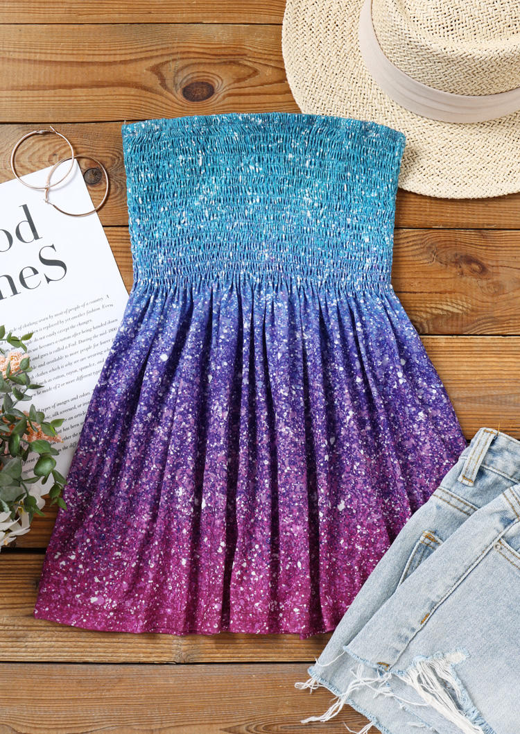 

Tank Tops Gradient Glitter Smocked Bandeau Tank Top in Multicolor. Size: L,M