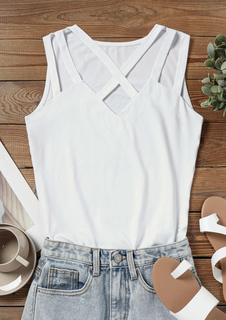 

Tank Tops Hollow Out Criss-Cross Casual Tank Top in White. Size