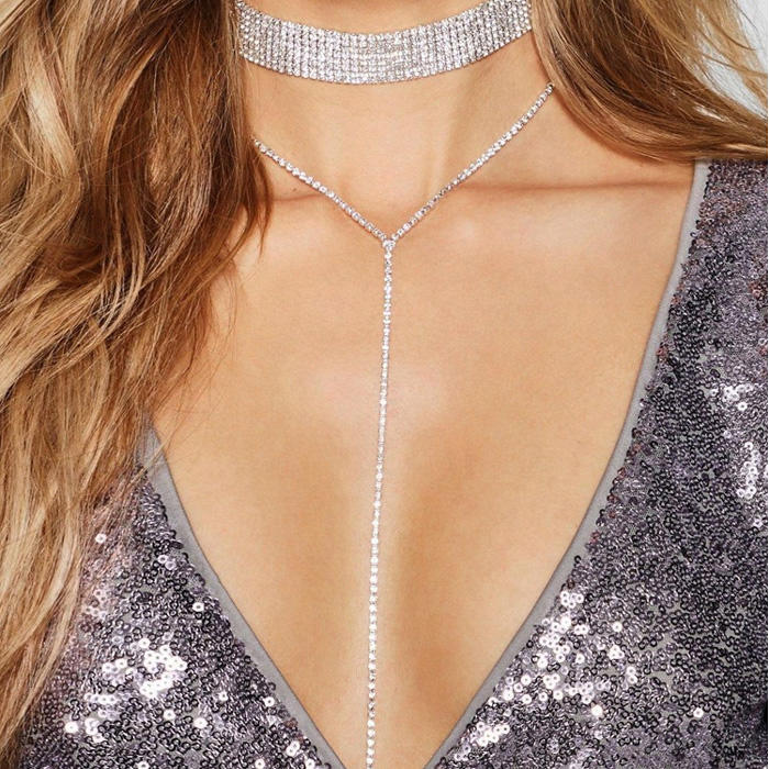Double-Layered Rhinestone Choker Necklace