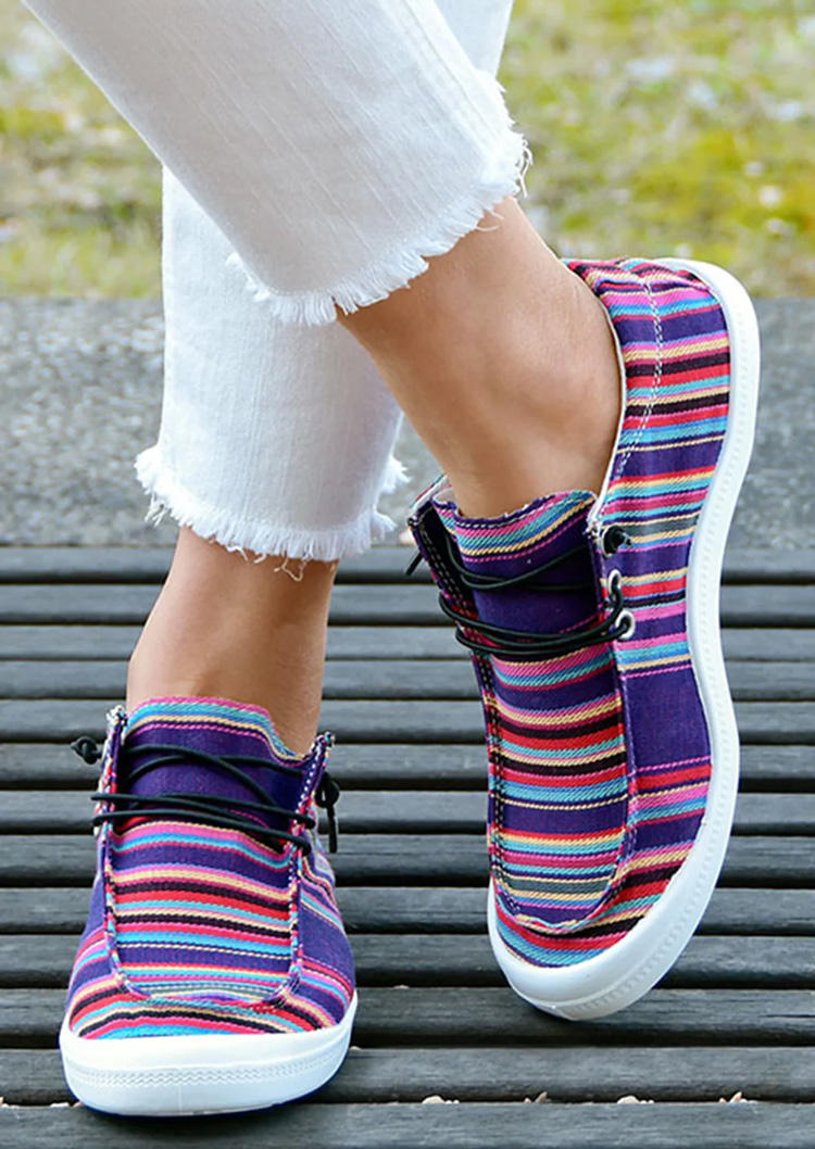 

Sneakers Serape Striped Lace Up Round Toe Flat Sneakers in Multicolor. Size: ,38