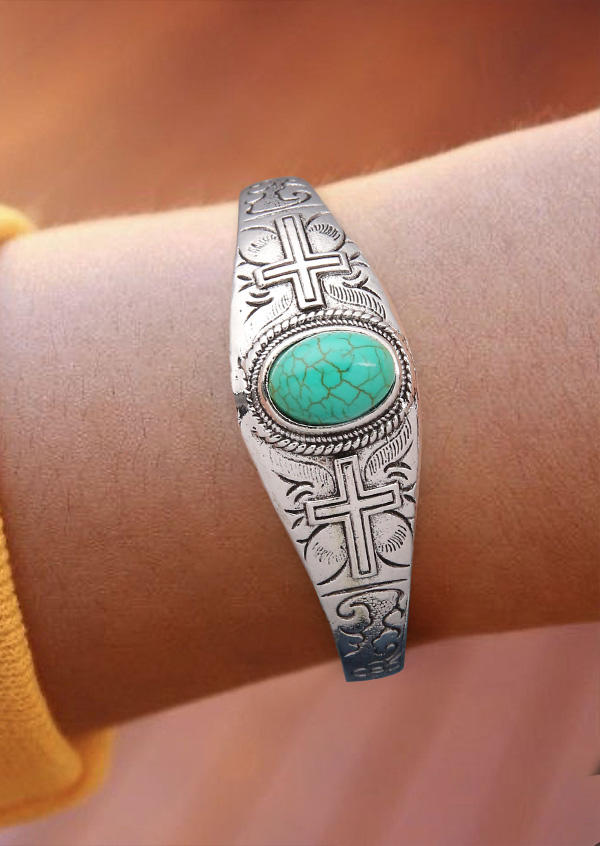 

Bracelet Turquoise Cross Cuff Adjustable Bracelet in Silver. Size