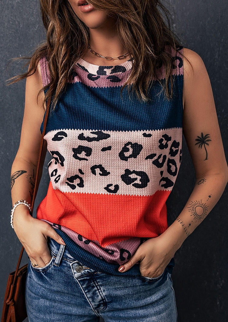 Leopard Color Block O-Neck Tank