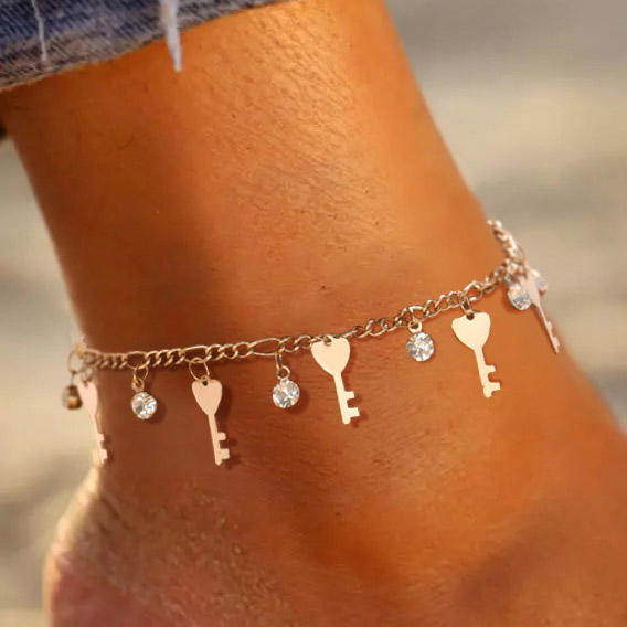 Key Rhinestone Hollow Out Anklet