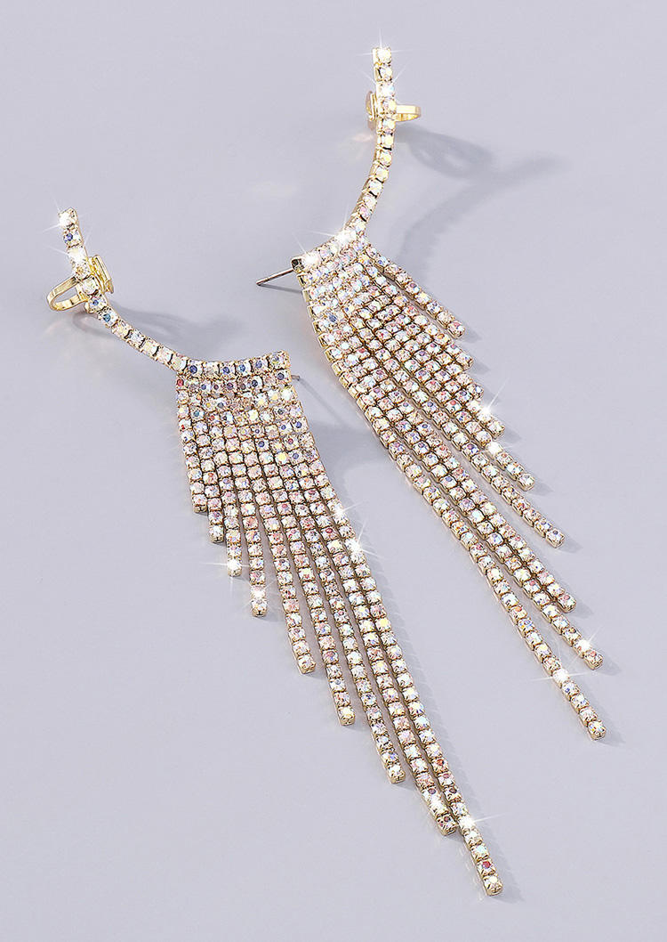 

Earrings Tassel Rhinestone Alloy Earrings in Gold. Size