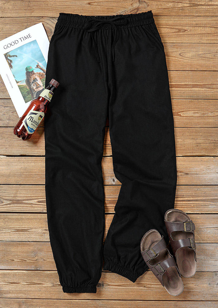 

Pants Pocket Elastic Waist Casual Pants in Black. Size