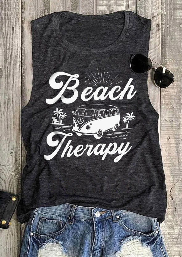 

Tank Tops Beach Therapy Coconut Tree O-Neck Tank Top - Dark Grey in Gray. Size