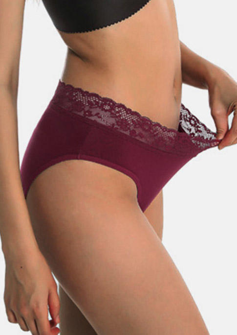 

Panties Lace Splicing Breathable Elastic Panties - Burgundy in Red. Size