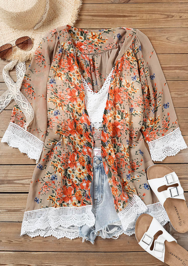 

Cardigans Ditsy Floral Lace Splicing Open Front Cardigan in Multicolor. Size