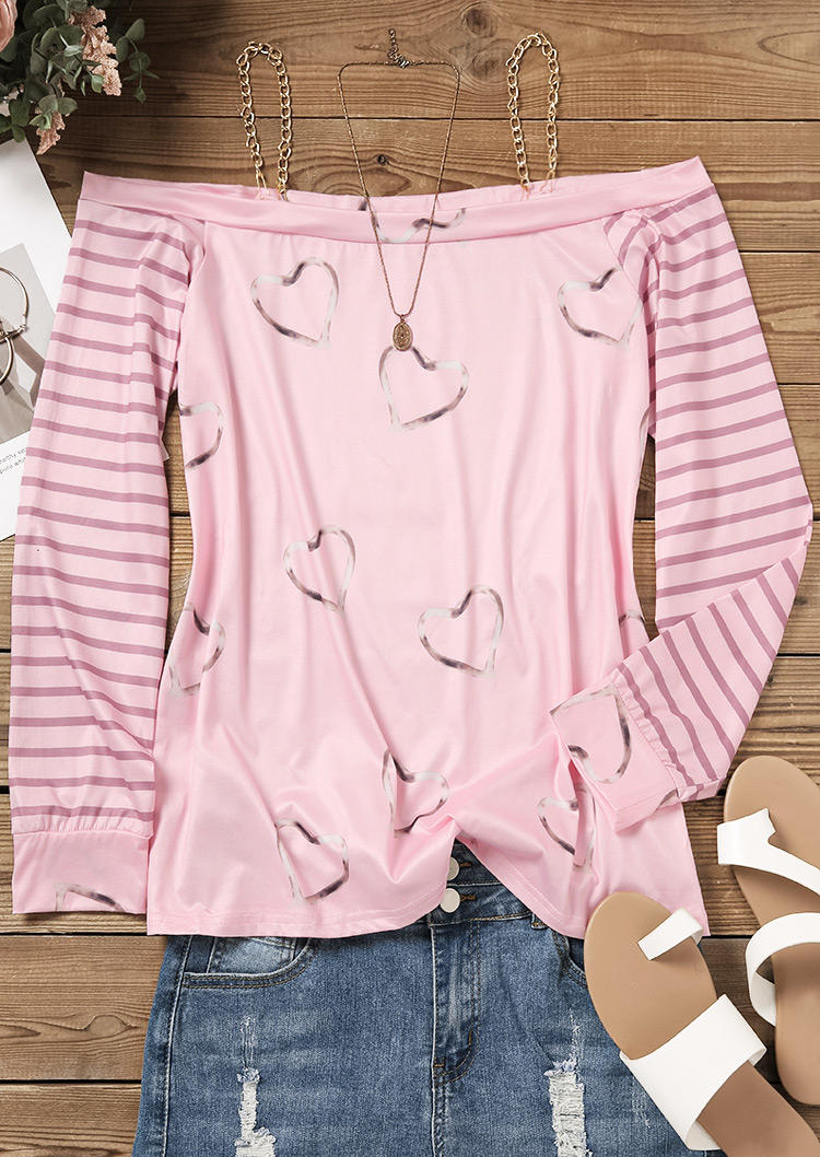 

Blouses Love Heart Metal Chain Cold Shoulder Blouse in Pink. Size