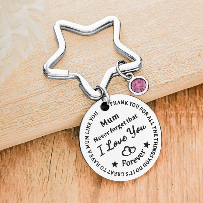 Mum I Love You Forever Hollow Out Star Rhinestone Keychain
