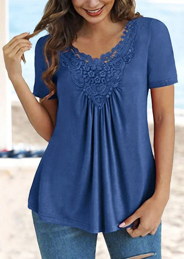 

Blouses Lace Splicing Ruffled Casual Blouse - Navy Blue in Blue. Size