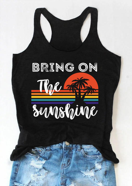 

Tank Tops Bring On The Sunshine Coconut Tree Racerback Tank Top in Black. Size