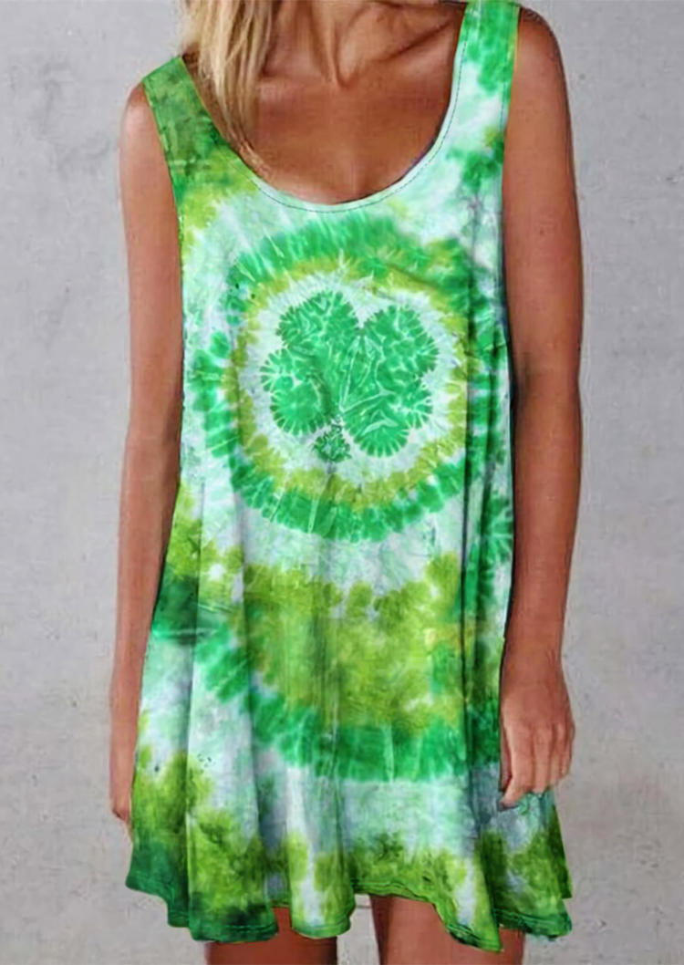 Tie Dye Lucky Shamrock Mini Dress - Green