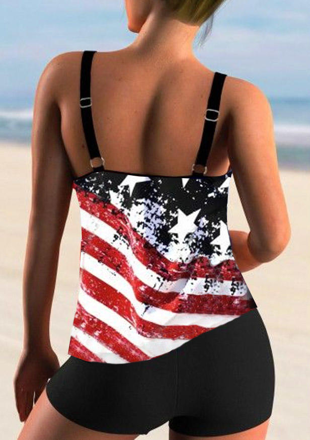 

Tankinis American Flag Criss-Cross Tankini Set in Multicolor. Size