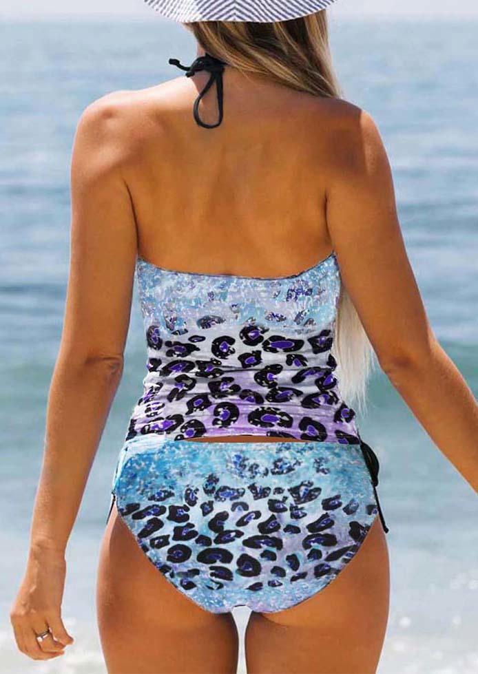 

Tankinis Leopard Gradient Halter Tie Tankini Set in Blue. Size