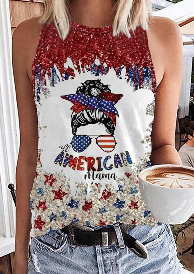 All American Mama Flag Glitter Casual Tank