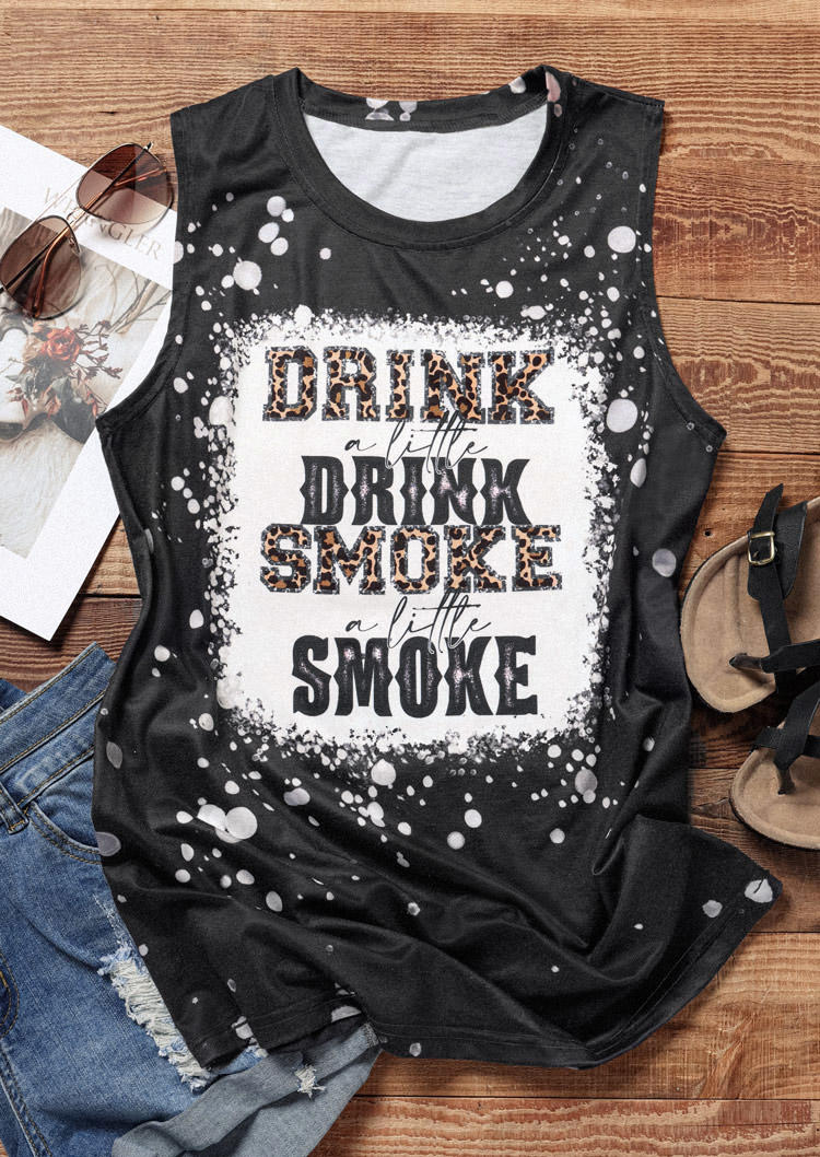 Drink A Little Drink Smoke A Little Smoke Leopard Bleached Tank - Dark Grey