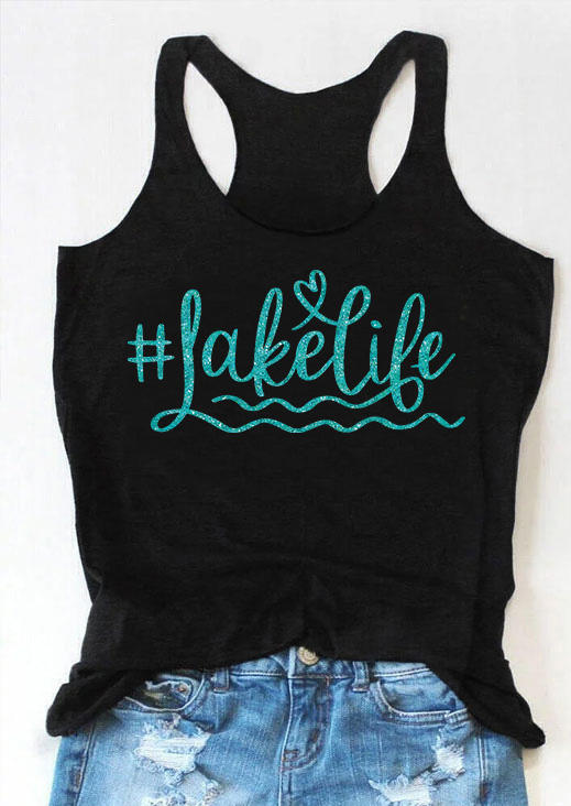 

Tank Tops Lake Life Heart Racerback Tank Top in Black. Size