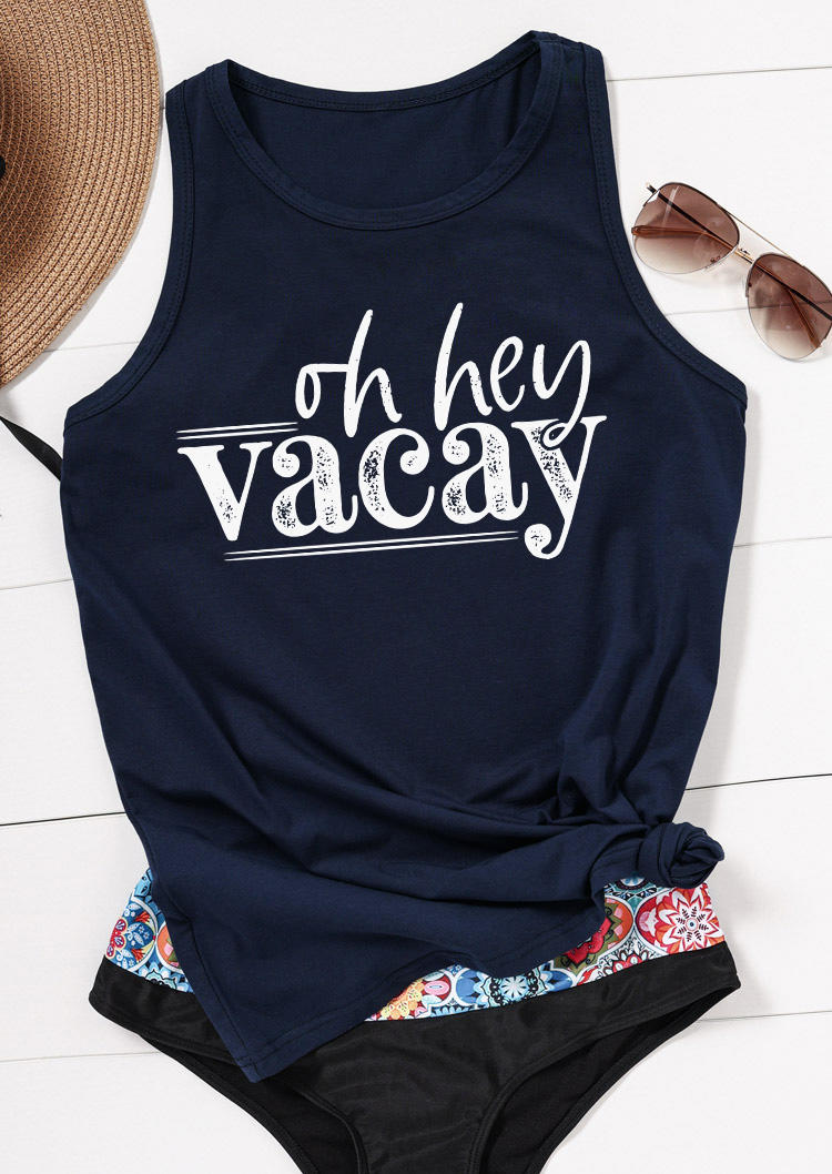 

Tank Tops Oh Hey Vacay O-Neck Tank Top - Navy Blue in Blue. Size: L,M,,XL