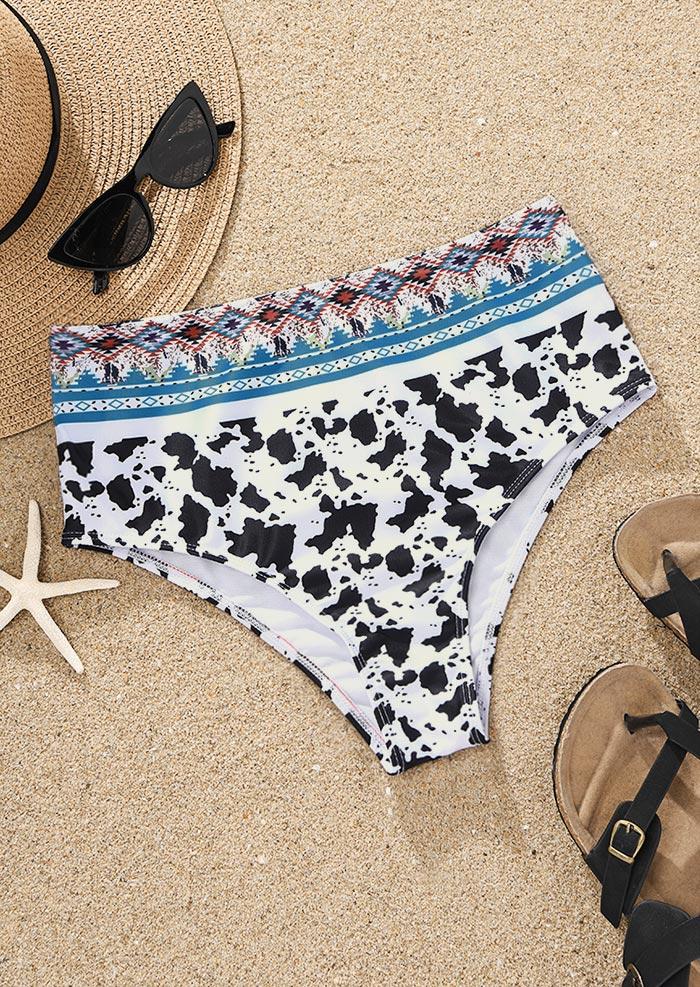 

Swimwear Bottoms Aztec Geometric Cow High Waist Bikini Bottoms in Multicolor. Size