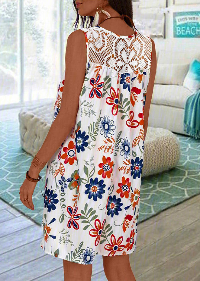 

Mini Dresses Floral Lace Splicing Sleeveless Mini Dress in White. Size