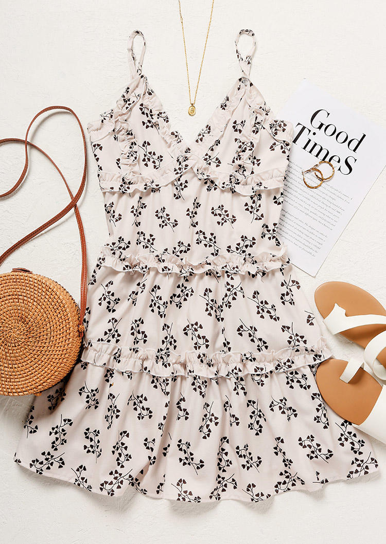 

Mini Dresses Ditsy Floral Ruffled V-Neck Spaghetti Strap Mini Dress - Beige in White. Size: L,,XL
