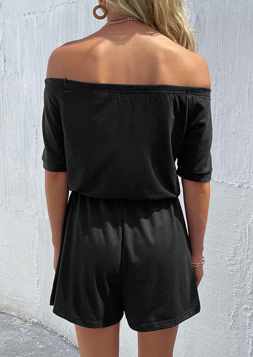 

Jumpsuits & Rompers Drawstring Pocket Off Shoulder Romper in Black. Size