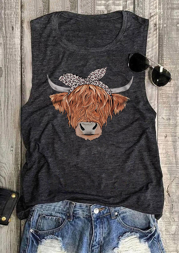

Tank Tops Highland Cattle Leopard O-Neck Tank Top - Dark Grey in Gray. Size