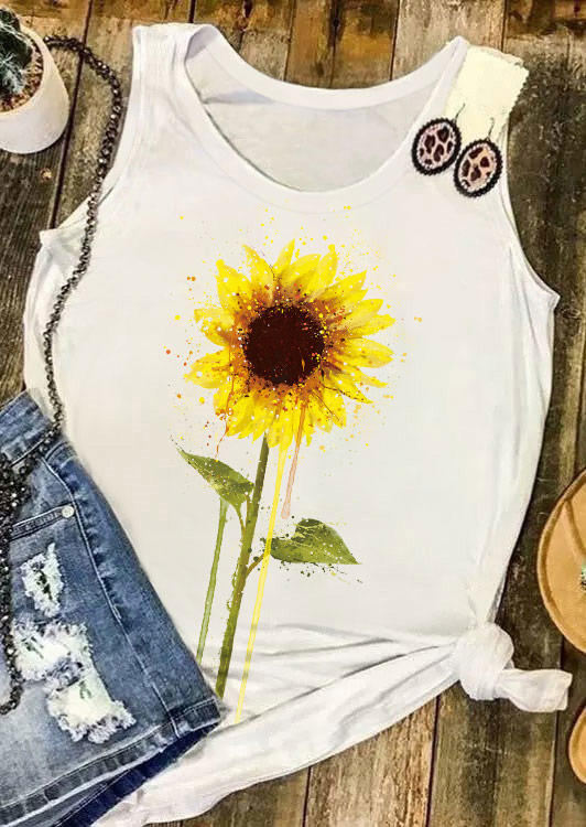 Sunflower O-Neck Tank - White